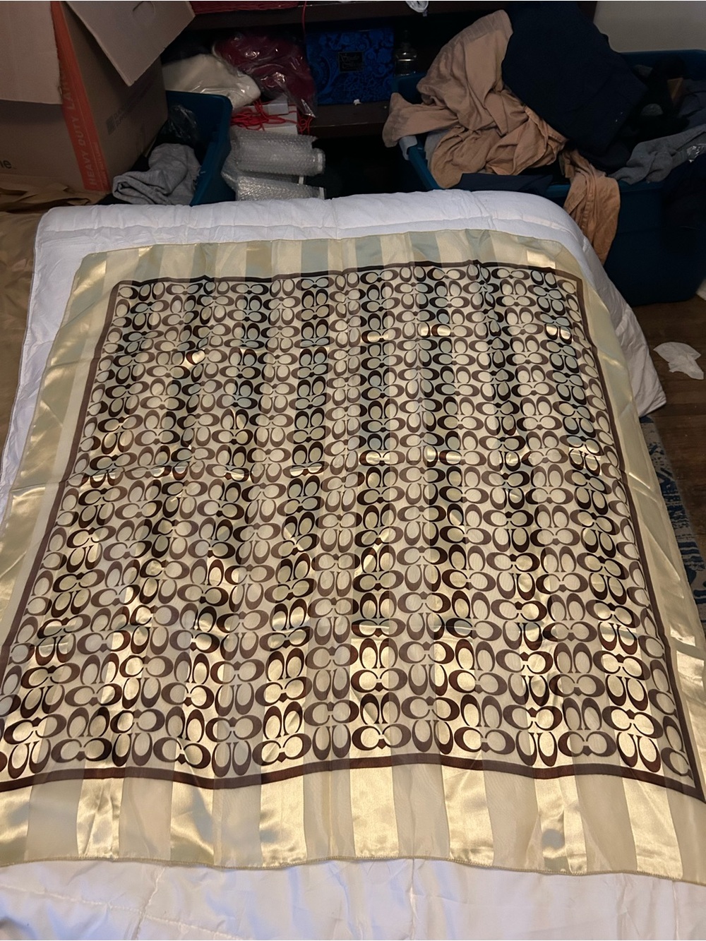 Coach Gold and Brown Signature Satin Throw